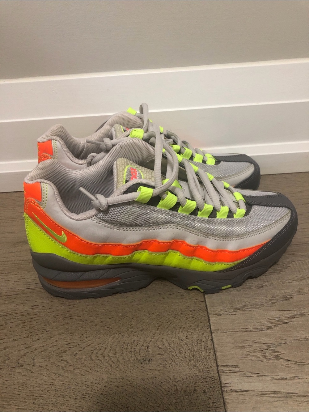 Nike Kids Gray Sneakers with Neon Yellow & Orange Accents